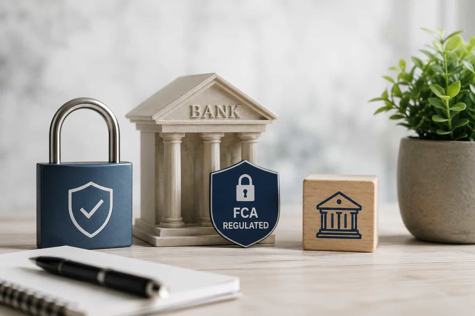 An illustration of a miniature bank and padlock
